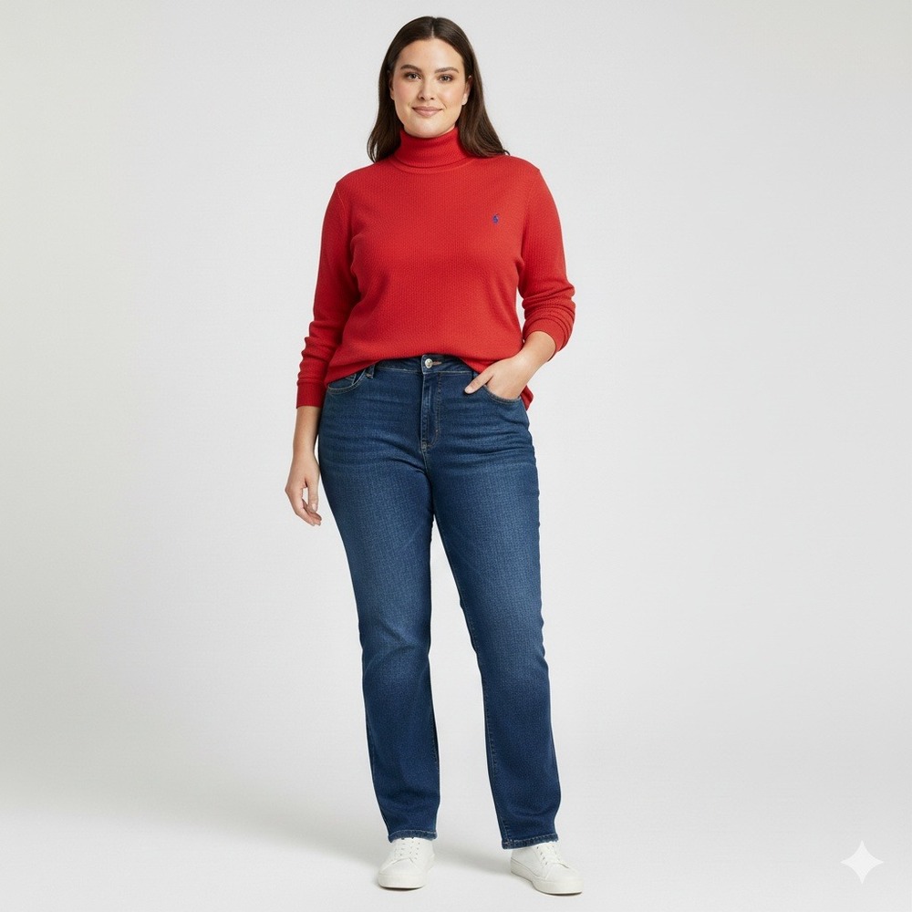Ralph Lauren Womens Red Cotton Long Sleeve Turtleneck Top Blouse Size M